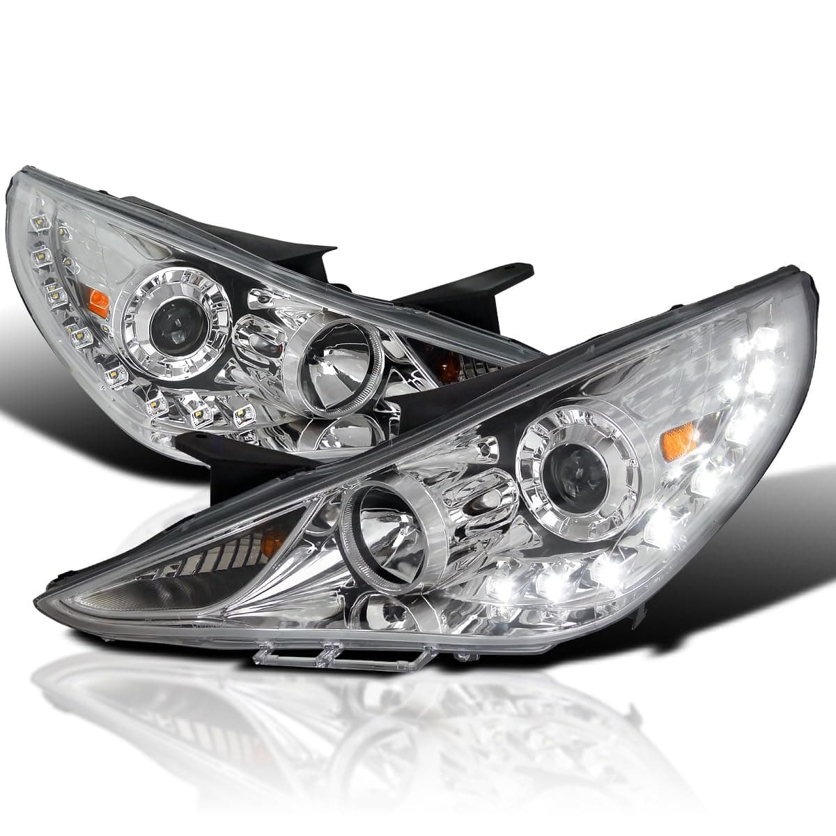 SPEC-D TUNING SMD LED Chrome Projector Headlights Compatible with 2011-2014 Hyundai Sonata, Left + Right Pair Headlamps Assembly