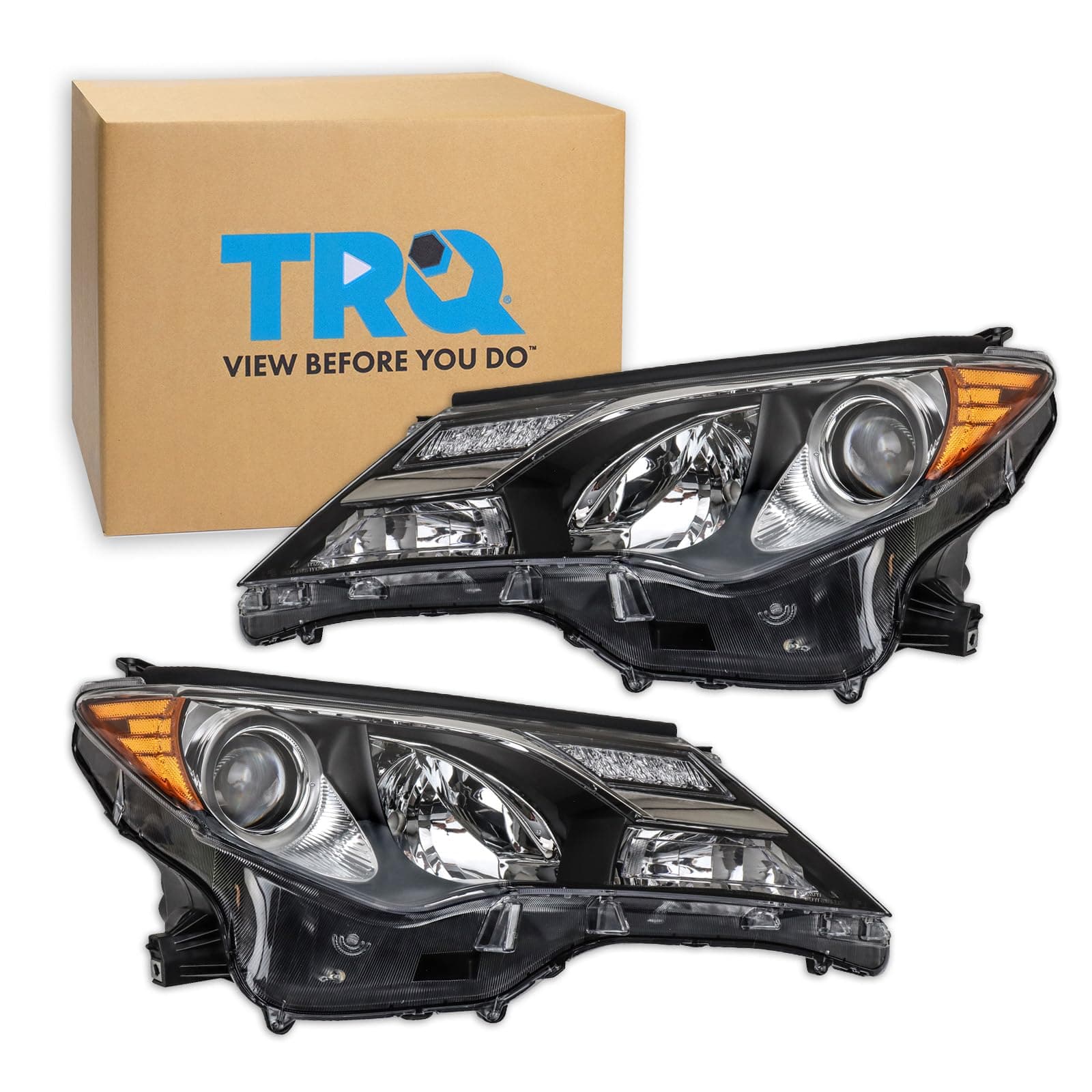 TRQ Headlight Assembly Set Headlights Driver & Passenger Side Compatible with 2013-2015 Toyota RAV4 TO2518147 TO2519147