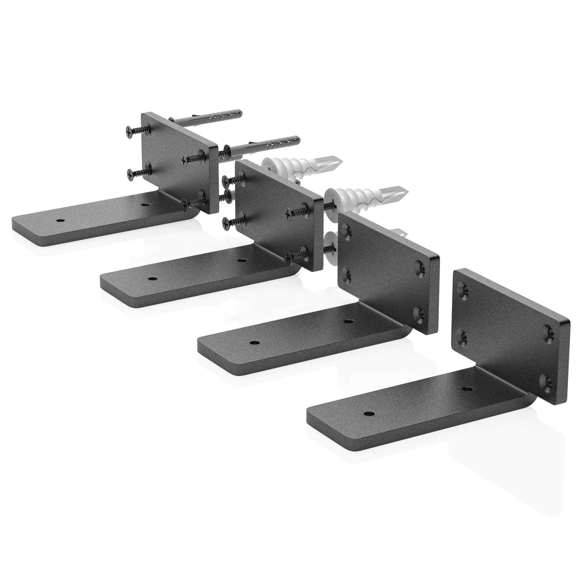 4 Pack Floating Shelf Bracket 4 Inch, Heavy Duty Hidden L Brackets, DIY Rustic Industrial Shelf Brackets with Modern Iron Finish(Black)