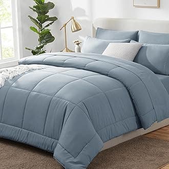 CozyLux Twin Comforter Set with Sheets Grayish Blue, 5 Pieces Bed in a Bag, Twin Bed Set for Girls and Boys, All Season Bedding Set with Stitch Quilted Comforter, Flat Sheet, Fitted Sheet, Pillowcases