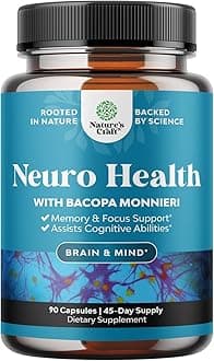 Nootropic Brain Supplement for Memory and Focus Support - Vitamins for Mental Support & Clarity with Bacopa Monnieri, VIT A, B6, Riboflavin, Niacin, Thiamin & Folate - Cognitive Complex - 90 Count