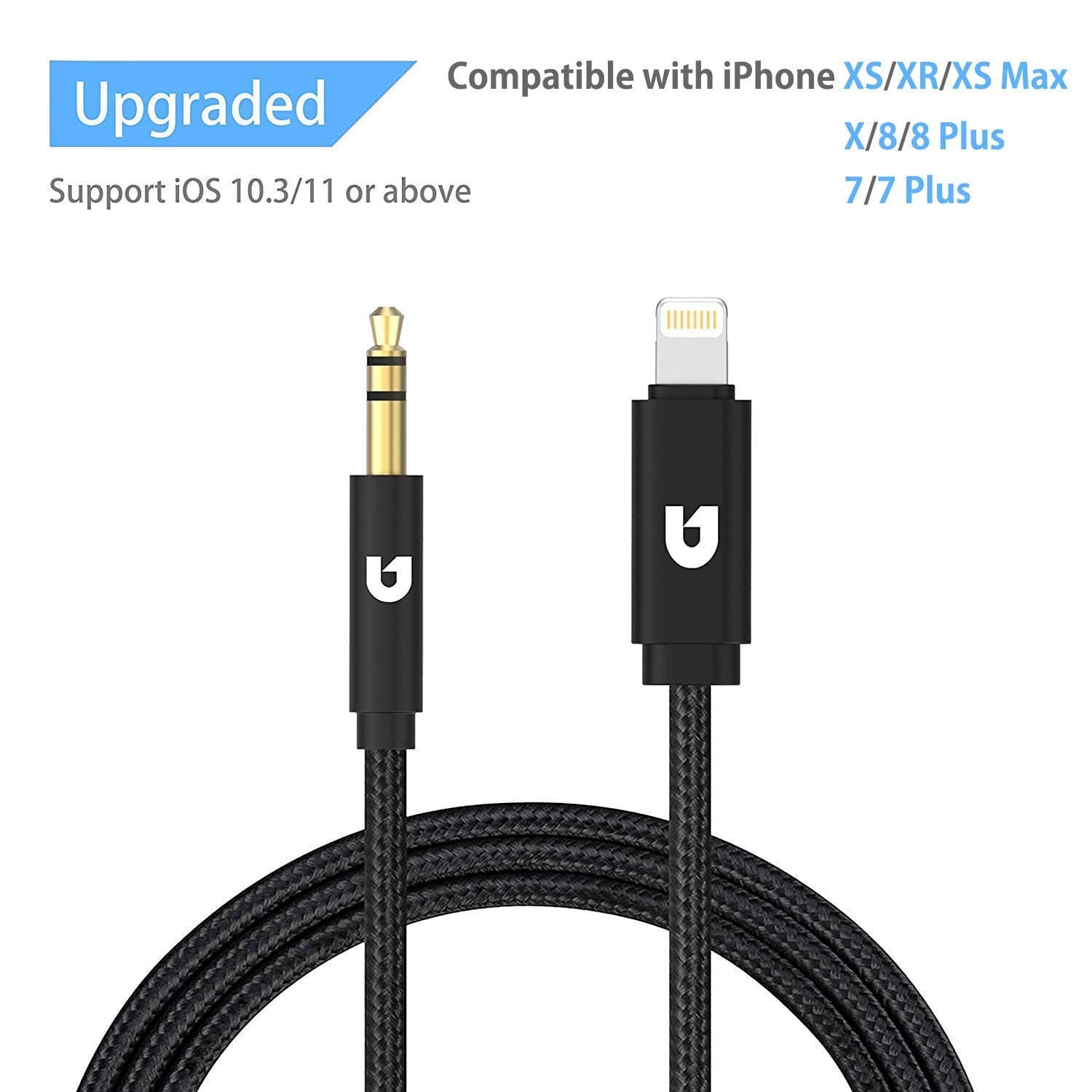 Micar Aux Cord Compatible for iPhone X / 8/7 / 6 / 6s, 3.5mm Car Aux Cable Male Audio Adapter to Car Stereo or Headphone, Support iOS 11.4 and later (3.3ft)