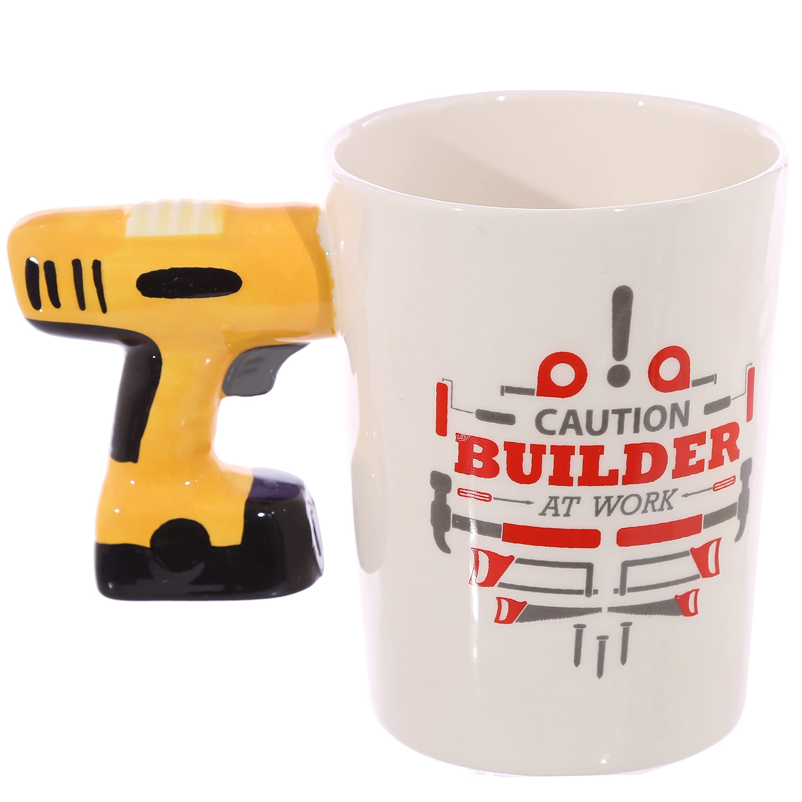 Puckator Electric Drill with Builder Decal Ceramic Shaped Handle Tea Coffee Mug