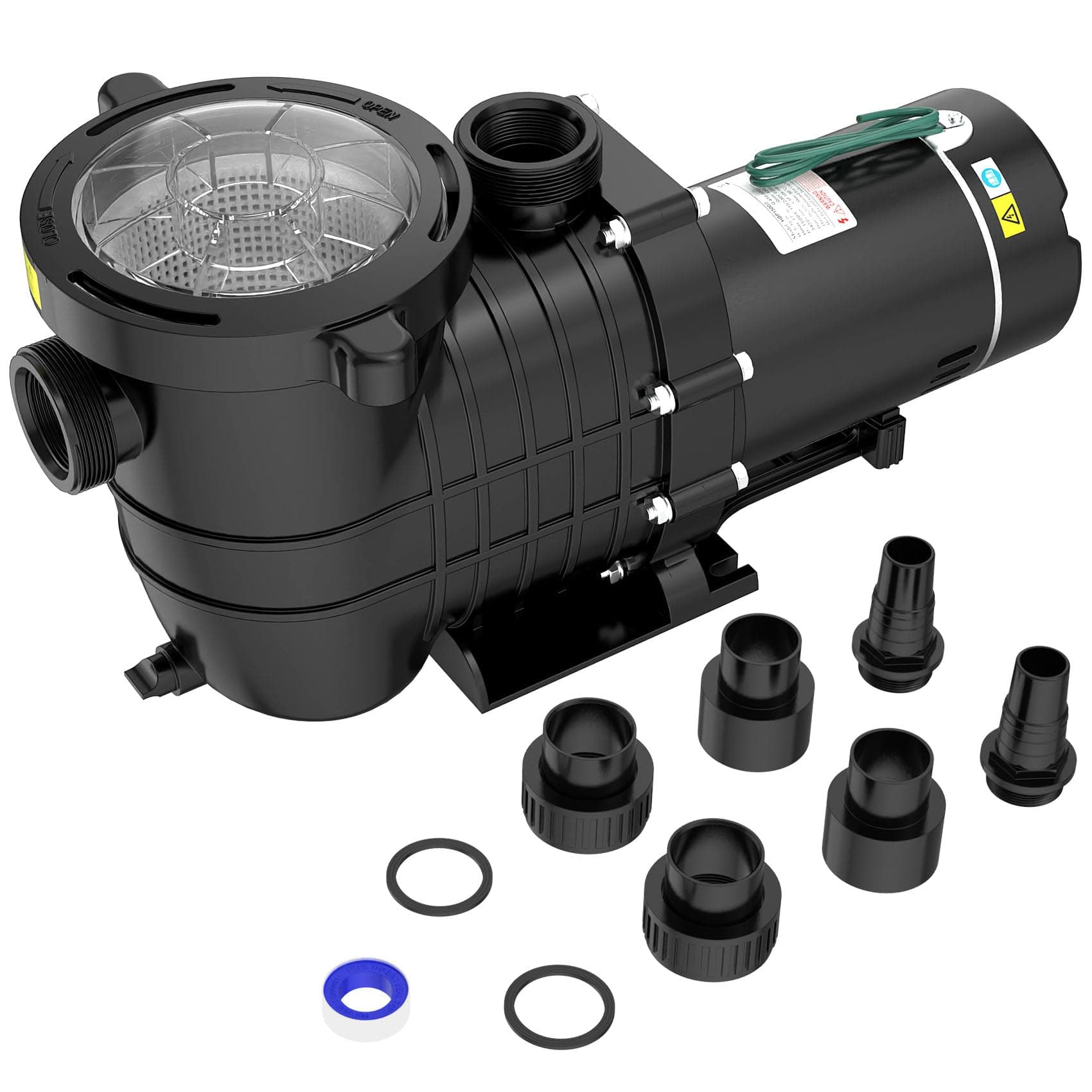 Seeutek 1.5 HP Pool Pump for Above Ground & Inground Pools – 6600 GPH Self-Priming, Dual Voltage (115V/230V), 60HZ Silent Operation, Includes Strainer Filter Basket.