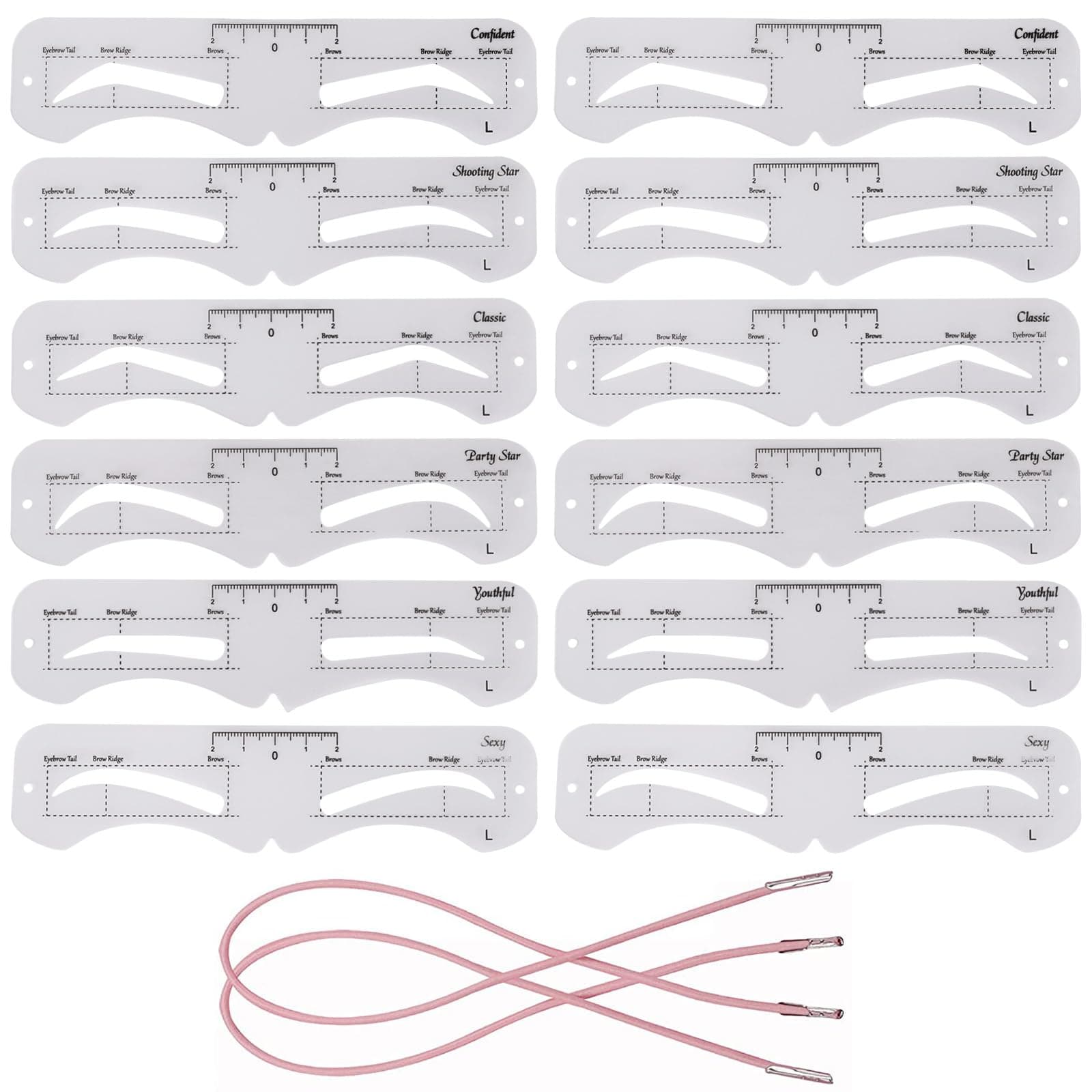 12 Pcs Reusable Eyebrow Stencil, Eyebrow Template with Elastic Band for Beginners (eyebrow distance 3.0cm)