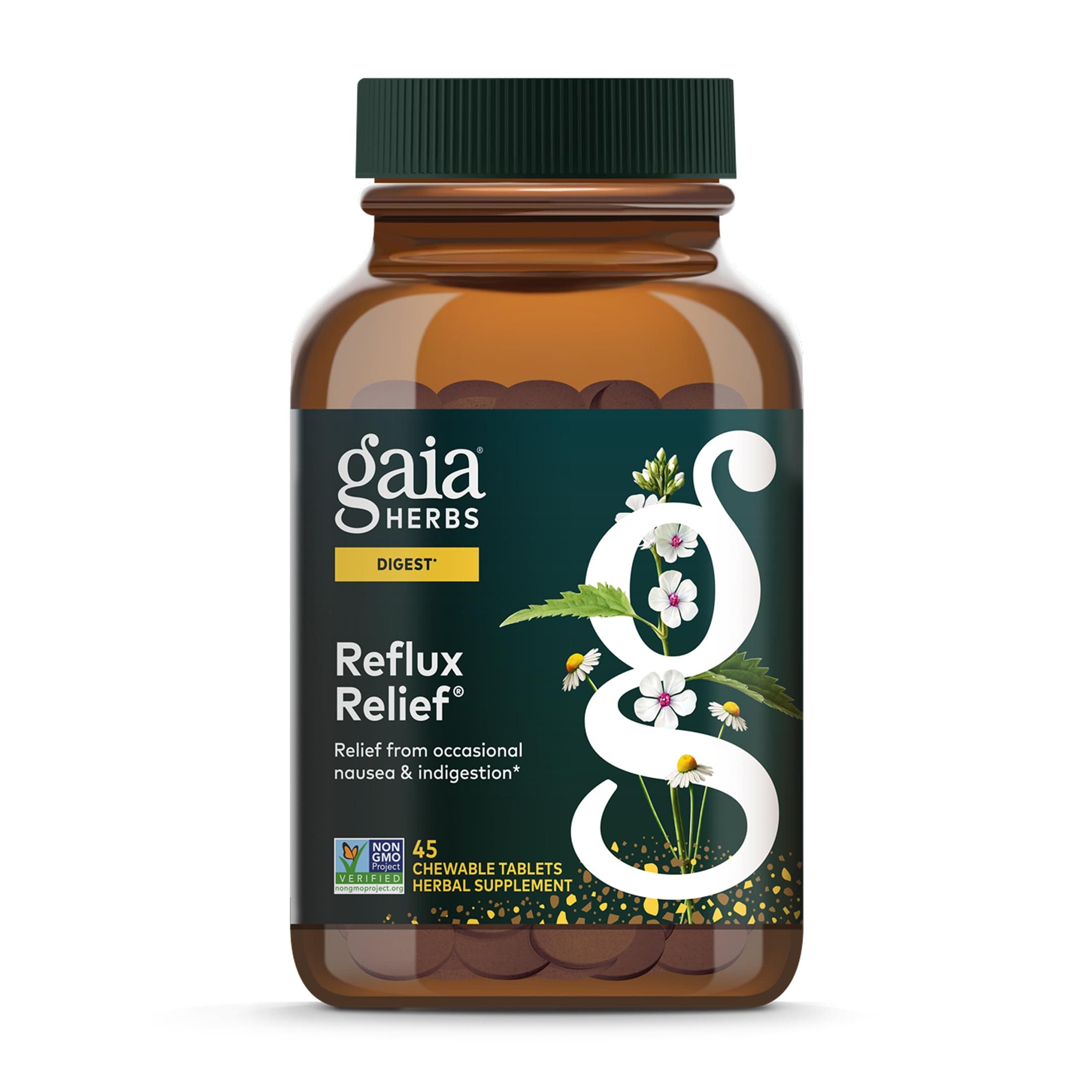 Reflux Relief - Digestive Comfort Support Supplement - Aloe Vera, Marshmallow Root, Chamomile, Licorice - Helps with Occasional Heartburn & Indigestion* - 45 Chewable Tablets (45 Servings)