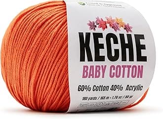Keche Cotton Yarn, 60% Cotton 40% Acrylic Yarn, Soft Cotton Yarn for Crochet and Knitting, Amigurumi Yarn 1 Skein/Ball 1.76 Oz (50g) / 180 Yrds (165m) - Orange