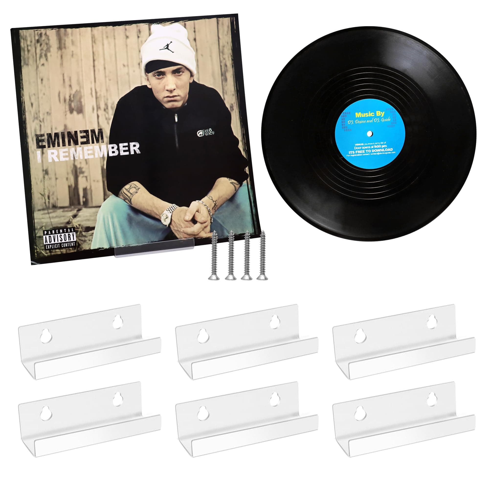 HBSTUDIO6 PCS Vinyl Record Shelf Wall Mount, 4 INCH Clear Acrylic Album Record Holder Display Floating Shelves Wall Monut for Bathroom Bedroom Living Room Kitchen (4 inch, Clear)