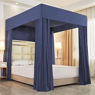 Mengersi Four Corner Post Bed Canopy Bed Curtain Sheer Canopy Bedroom Decoration Lightproof (Full, Dark Blue)