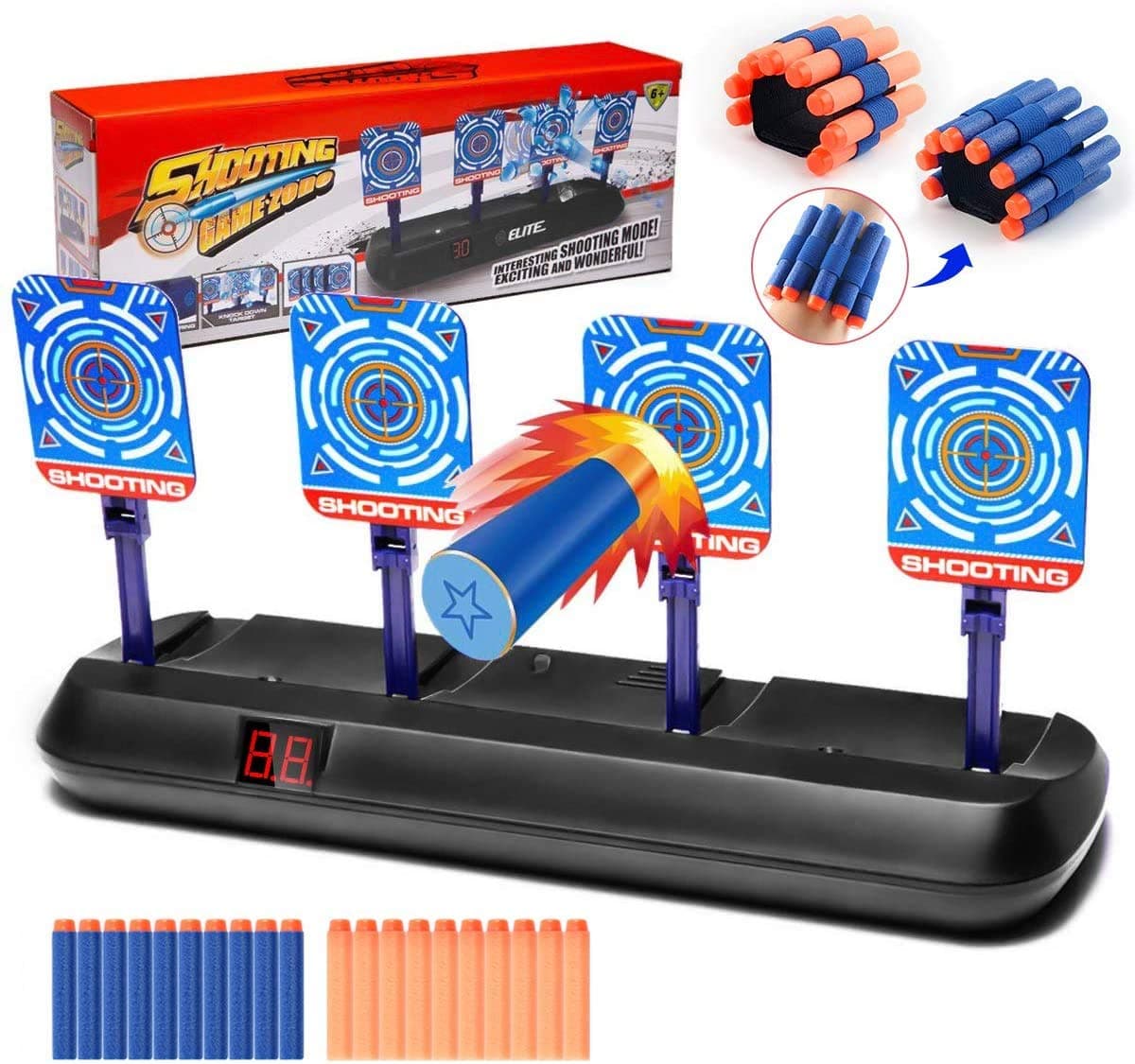 MasstimoElectronic Digital Target for Nerf Guns, Auto-Reset Intelligent Light Sound Effect Scoring Target for Nerf N-Strike Elite/Mega/Rival Series