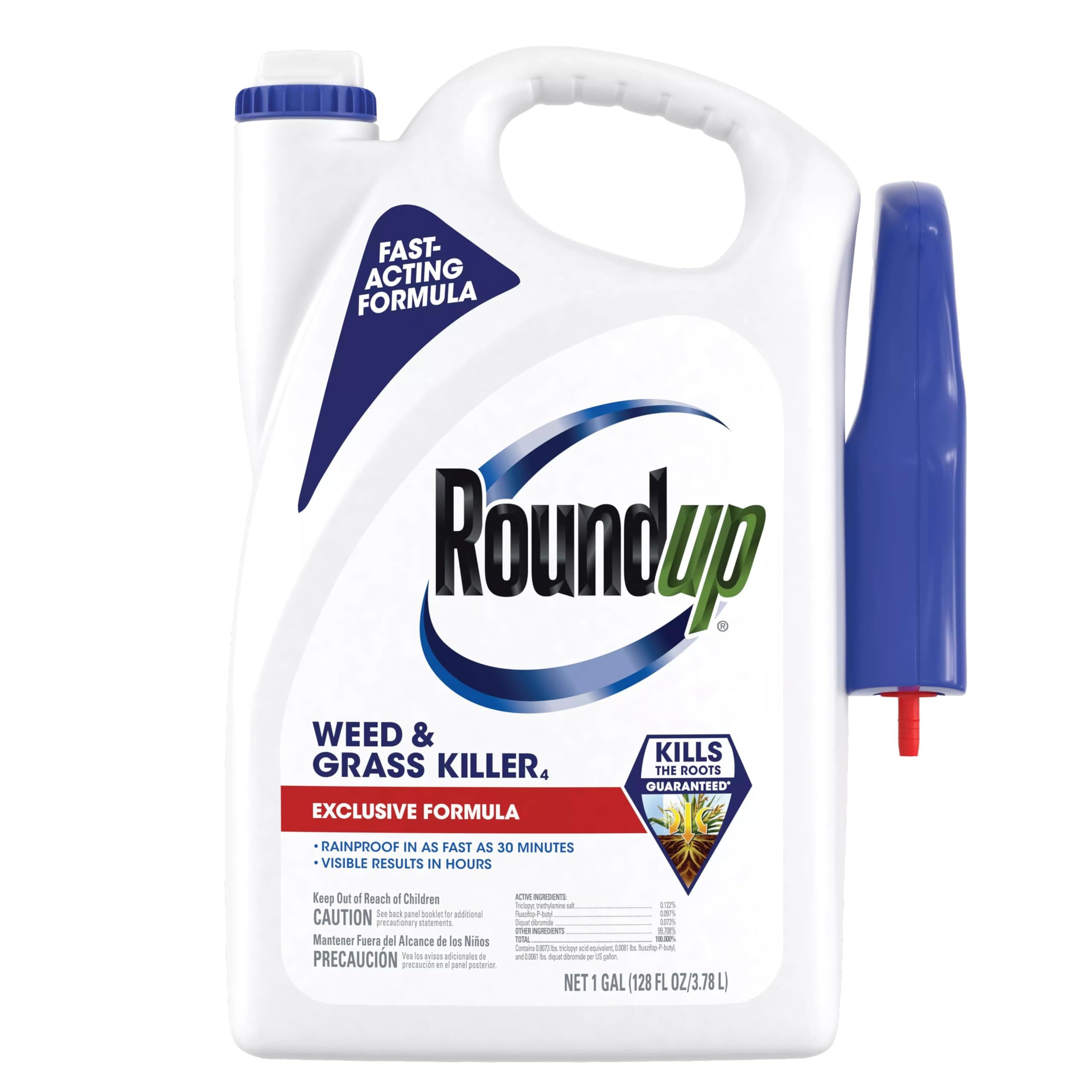 Roundup Weed and Grass Killer4 with Trigger Sprayer, Use in and Around Flower Beds, Trees, and Driveways, 1 gal.