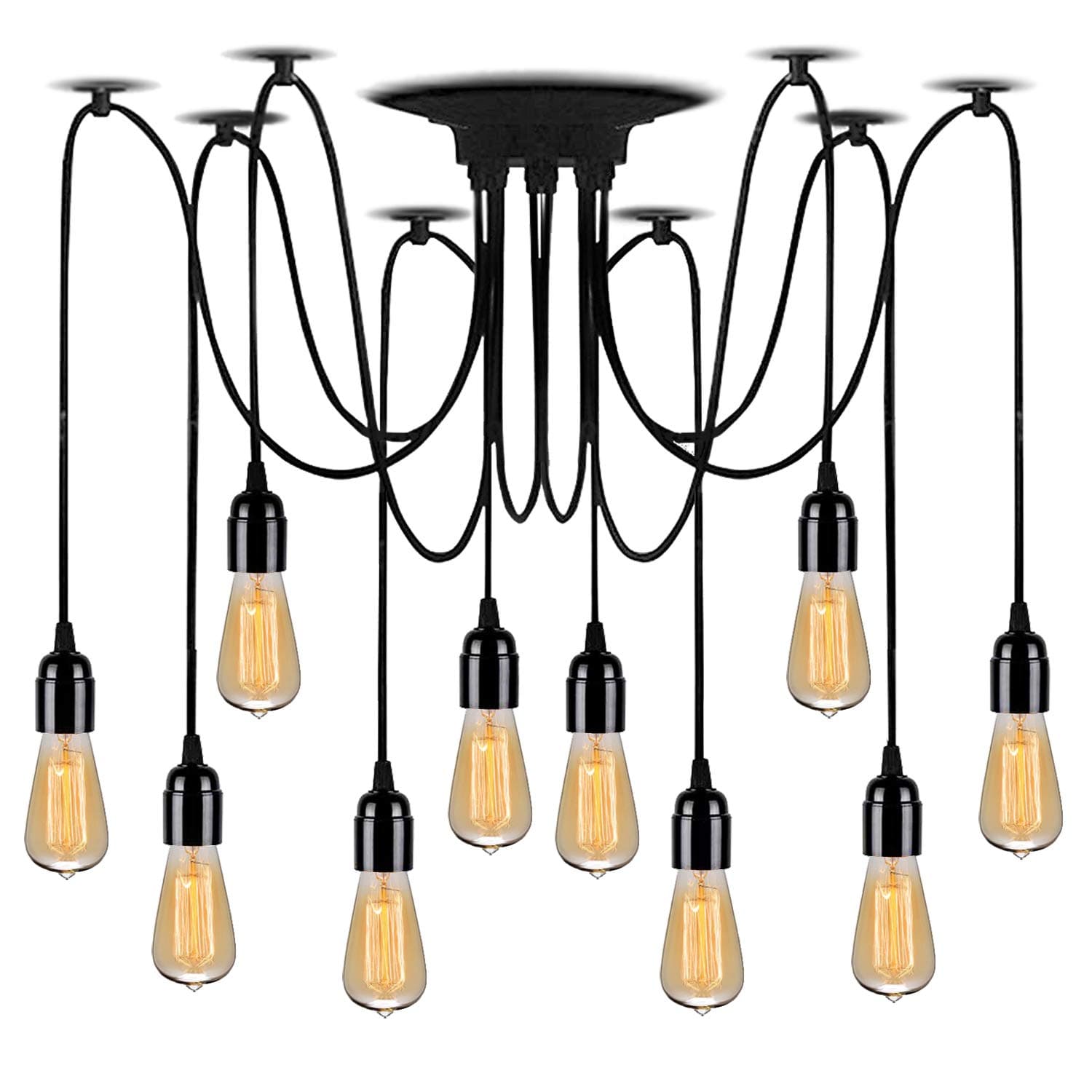 10 Heads Spider Light Black Industrial Ceiling Lights DIY Multiple Pendant Light Fitting e27 Vintage Chandelier for Kitchen Hanging Drop Light Loft Hall Living Room Pendant Lamp