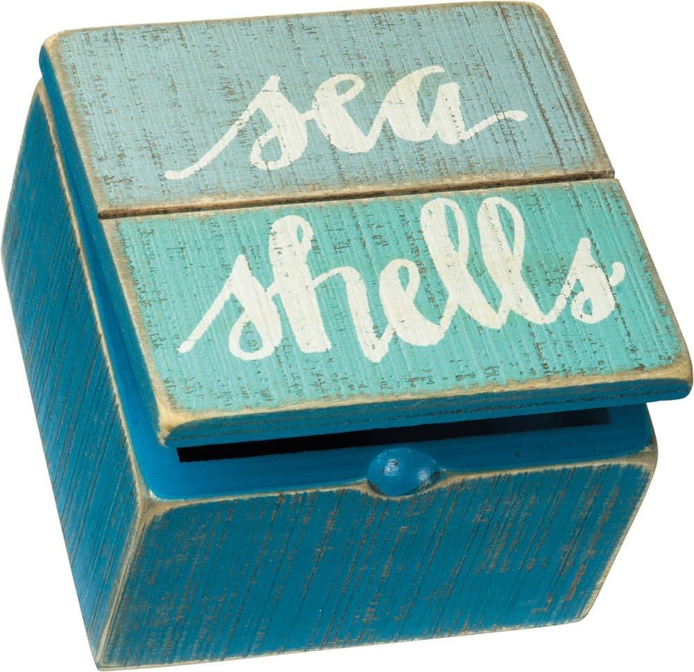 Primitives by Kathy 34483 Keepsake Trinket Hinged Box, 4" x 4" x 2.75", Sea Shells