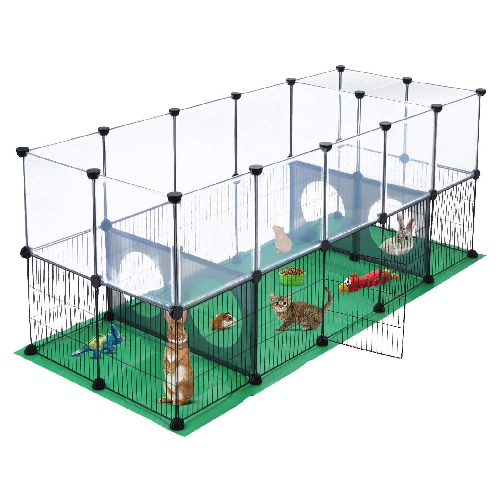 – SILVER VALLEY Rabbit Playpen, Guinea Pig Cage, Hamster Cages, One Door Design for Small Animal, Bunny, Puppy, Kitten, Hedgehog, DIY, Portable, Exercise Fence with Mat, 153 x 64 x 64cm, Black