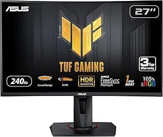 ASUS27” 1080P TUF Gaming Curved HDR Monitor (VG27VQM) - Full HD, 240Hz, 1ms, Extreme Low Motion Blur, Adaptive-Sync, Freesync™ Premium, Speakers, Eye Care, HDMI, DisplayPort, USB, Height Adjustable