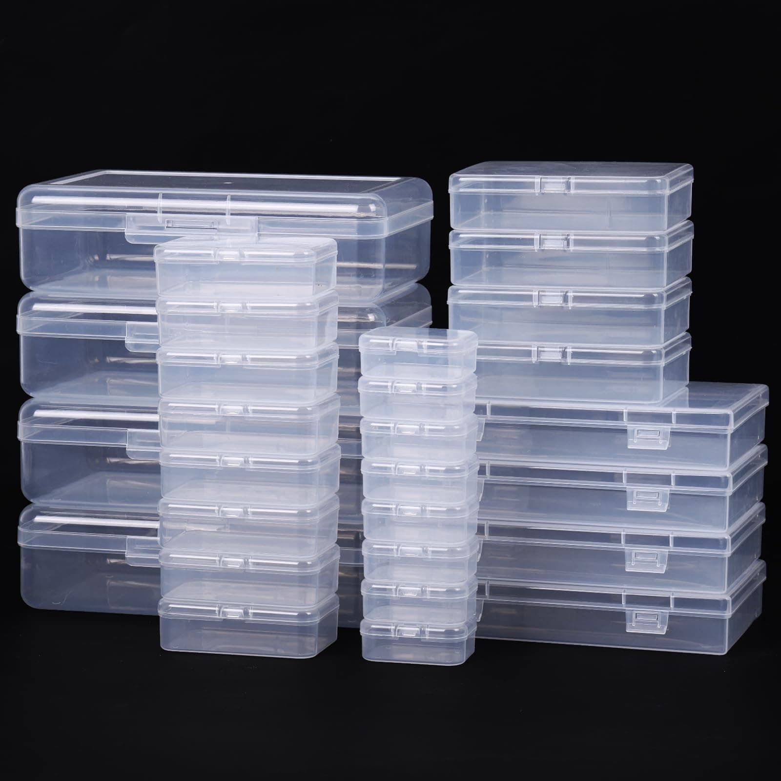 QUEFE 28 Pack Mixed Sizes Small Plastic Organizer Storage Box, Rectangular Empty Mini Clear Plastic Organizer Storage Box Containers with Lids for Small Items and Other Craft Projects