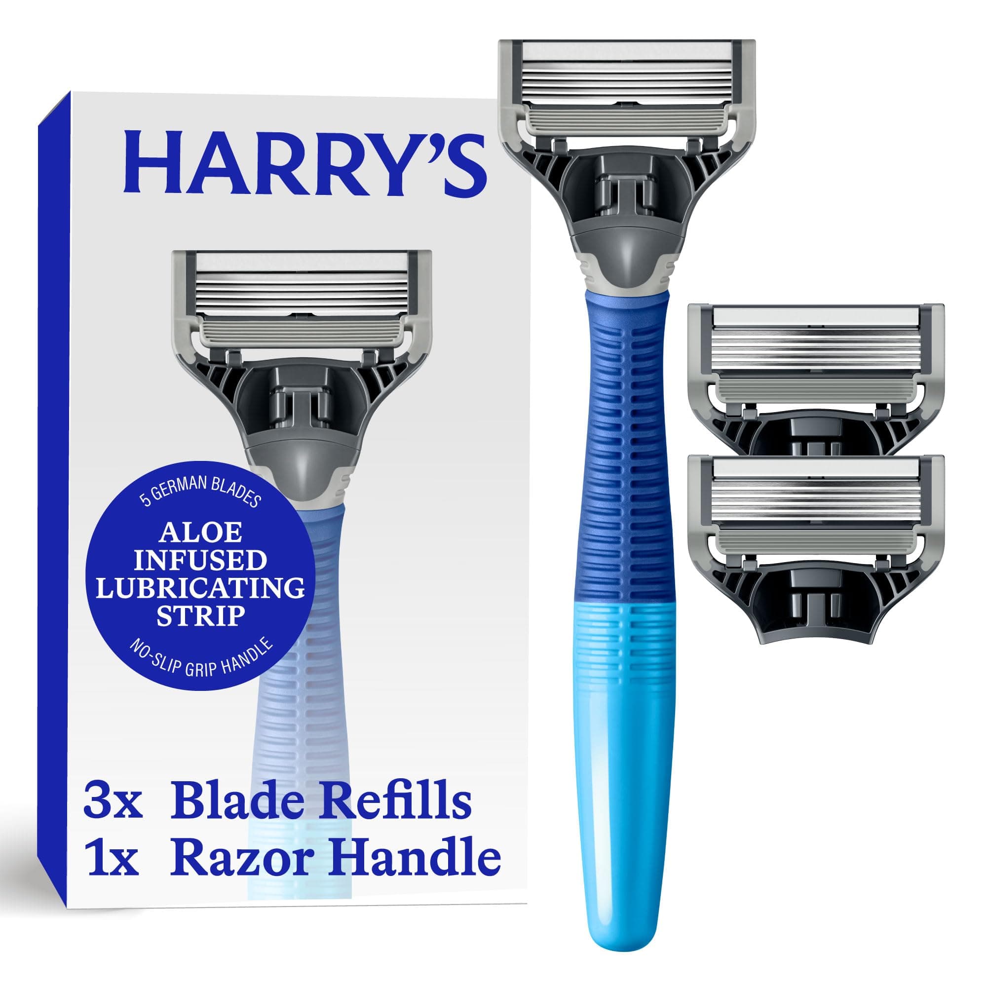 Harry's Original Shaving Kit for Men - Razor Handle and 3 Razor Blade Refill Cartridges - German Engineered - Ocean Blue