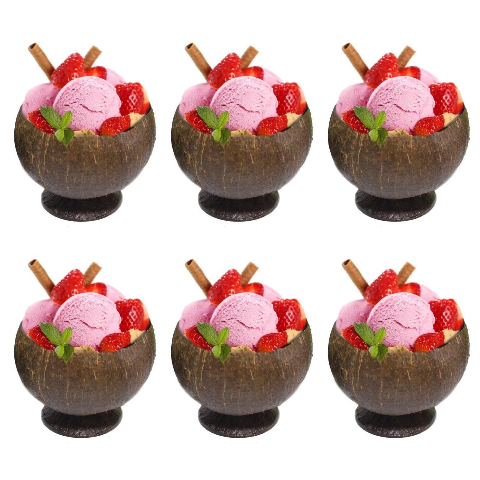 URALFA 6 Pack Natural Coconut Shell Cups, Hawaiian Theme Luau Party Cups Supplies, 12oz