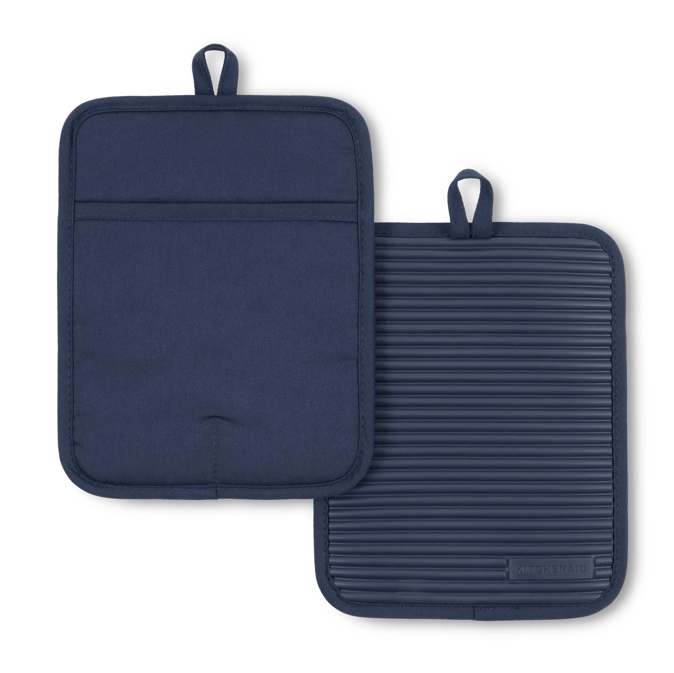 Ribbed Soft Silicone Pot Holder 2-Pack Set, Ink Blue, 7"x9"
