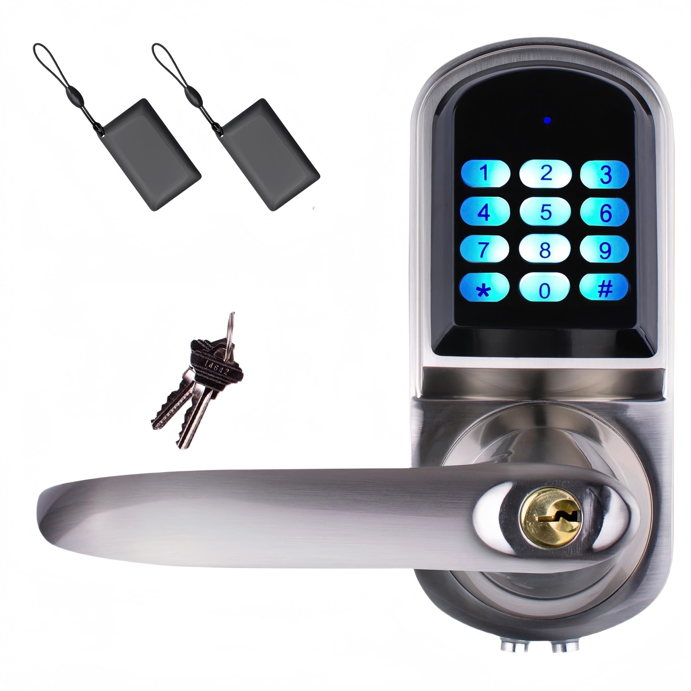 ELC01-V2.0 Electronic Backlit Keypad Keyless Entry Door Lever Lock, Unlock with Code, Card, Physical Keys, Auto-Lock, Passage Mode, Voice Operating System, Left-Handed