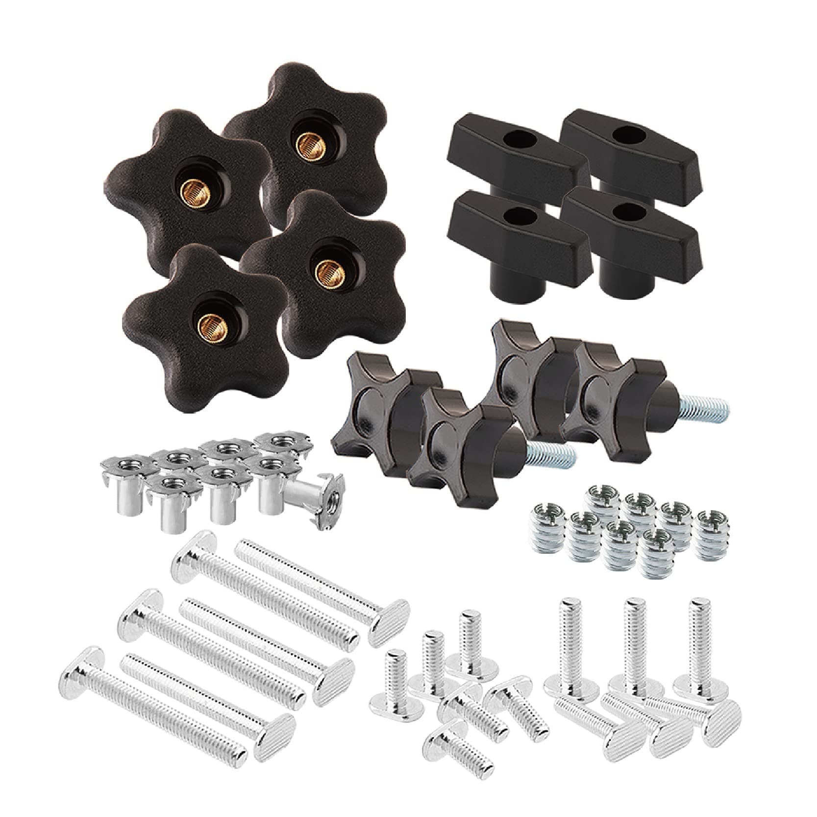71174V T Track Knob Kit, 5/16-18 Threaded bolts and Washers, 46 Piece Set, T Track Bolts, T Track Accessories for Woodworking Jigs and Fixtures