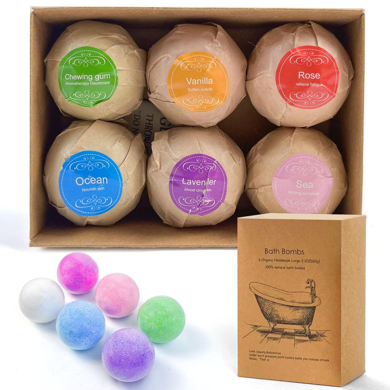 – Bath Bombs Gift 6 Pack, Large Organic & Natural Essential Oil Handmade Set Moisturize Dry Skin