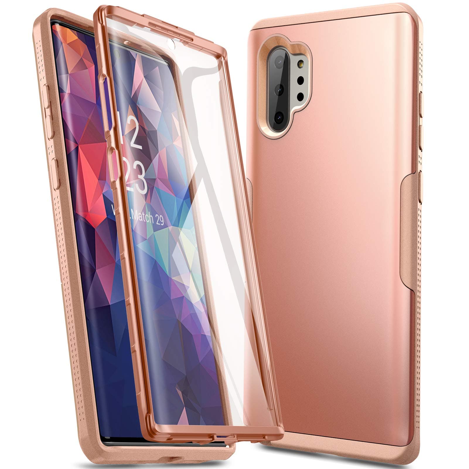YOUMAKER Case for Galaxy Note 10 Plus, Built-in Screen Protector Work with Fingerprint ID Heavy Duty Full Body Shockproof Cover for Samsung Galaxy Note 10 Plus 6.8 Inch - Rose Gold/Pink