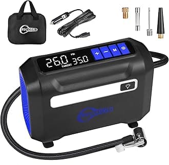- ROCGORLD R8 Tire Inflator Portable Air Compressor, DC 12V Air Compressor Portable with Large Dual Digital Screen, 3X Faster Inflation Air Pump for Car, Bike, Ball, Motor (Blue)