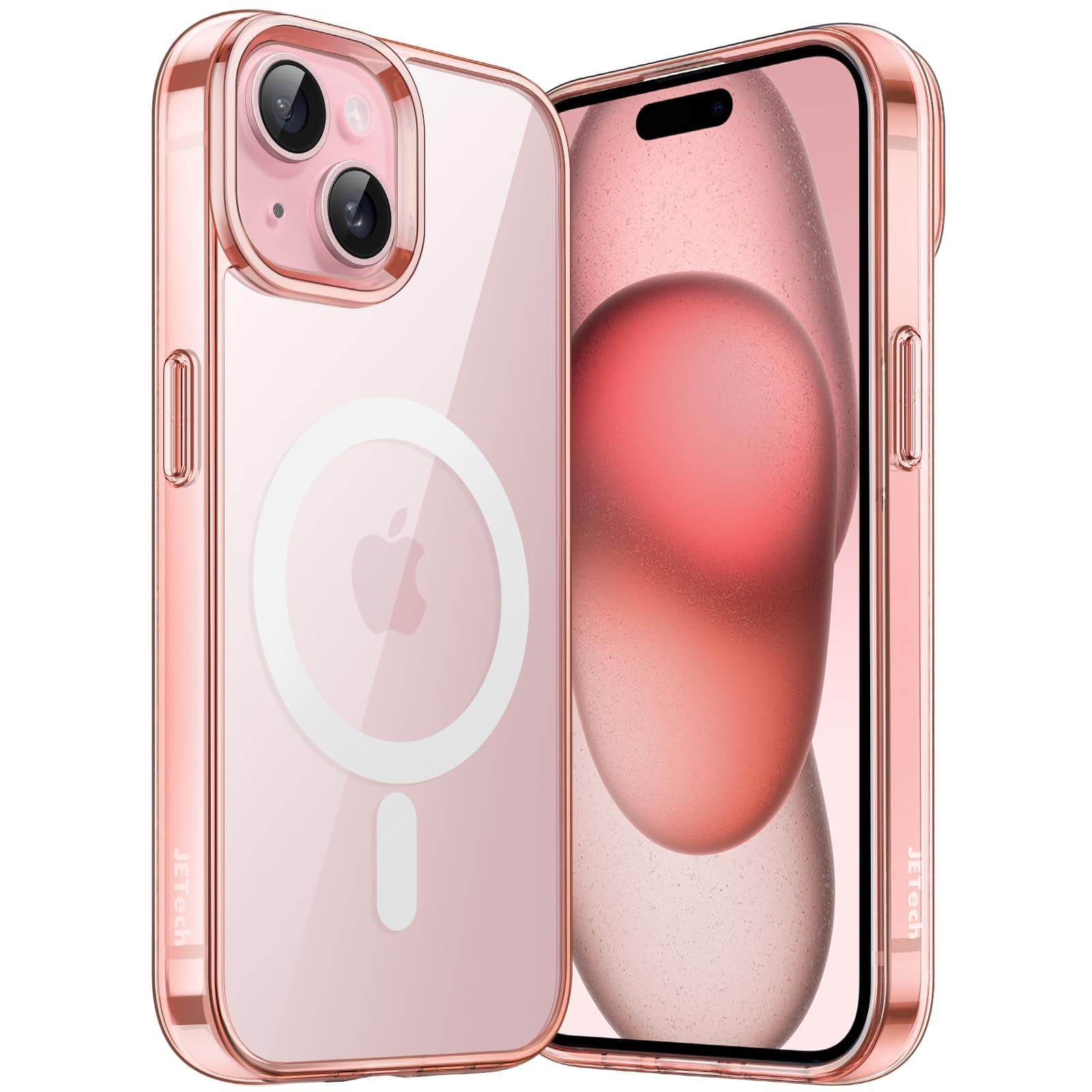JETech Magnetic Case for iPhone 15 6.1-Inch Compatible with MagSafe Wireless Charging, Shockproof Phone Bumper Cover, Anti-Scratch Clear Back (Rose Gold)