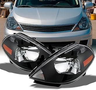 AKKON - For 2007-2012 Nissan Versa Amber Black Bezel OE Replacement Headlights Driver/Passenger Head Lamps Pair