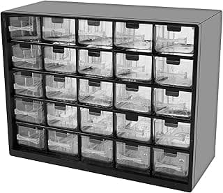 25 Drawers Stackable Organizer Cabinet with 50 Removable Dividers 11.5×8.9×4.8 Inch Clear Desk Organizer with Drawers Desk Drawer Organizer Box Tabletop Organization Box for Hard