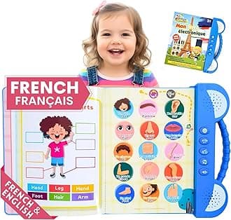 ZeenKind French English Talking Learning Book for Kids 2 3 4 5 6 Years Old, Learn French Interactive Audio Sound Books for Toddlers, Francais Educational Electronic Toys, Bilingual Musical Toy