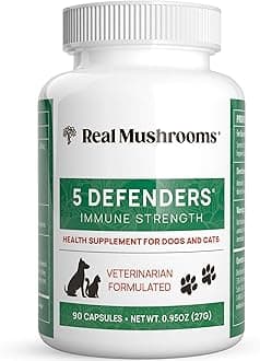 5 Defenders Mushroom Supplement for Cats & Dogs – Chaga, Shiitake, Reishi, Turkey Tail, Maitake – Cat Multivitamin & Dog Supplement for Wellness Support– 90 ct Real Mushrooms Powder Capsules