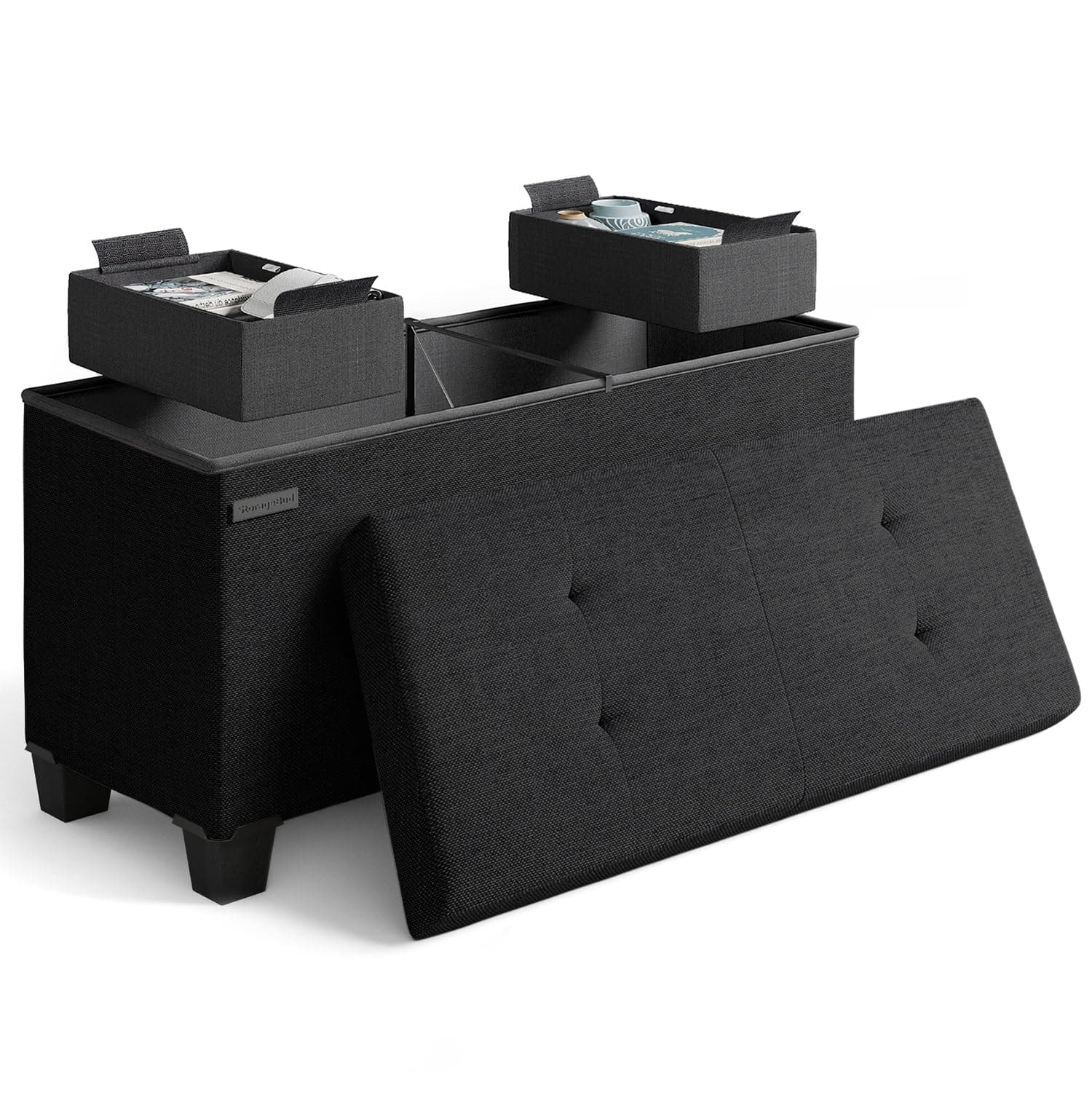 STORAGEBUD End of Bed Storage Bench with Ottoman Functionality, 30-In Fabric Black Ottoman, Max 660lbs, Linen Fabric