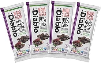 Diablo No Added Sugar 80% Dark Chocolate – No Added Sugar Chocolate Bar, Sweetened with Stevia, Gluten Free, Ideal for Any Occasion, Birthdays, Valentines, or Gift Hampers, 75g (Pack of 4)
