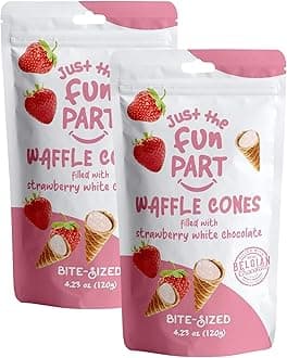 Waffle Cones Filled with Strawberry White Chocolate | Bite-Size Crispy Mini Waffle Cones | Filled With Premium Belgian Chocolate | Kosher | 4.23 Ounce [Pack of 2]
