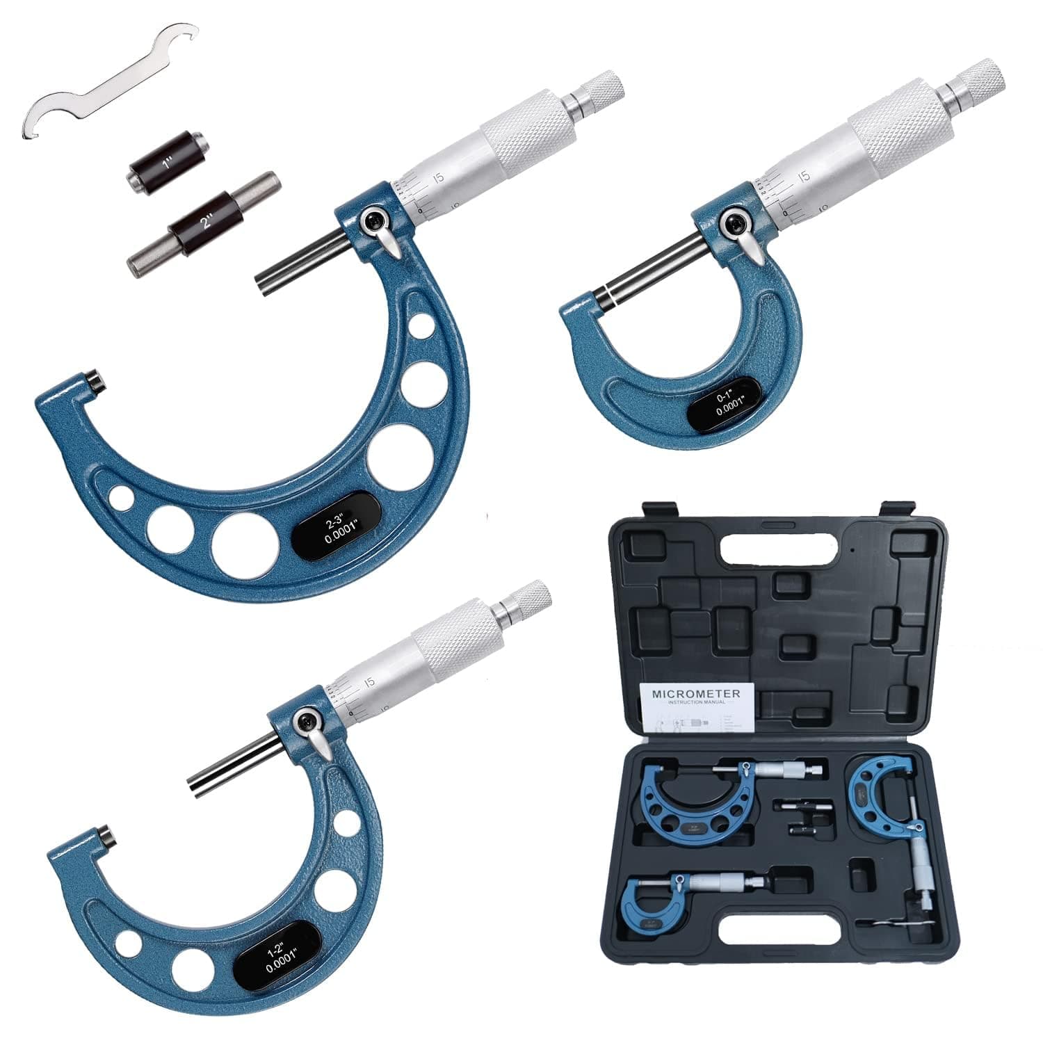 HDLNKAK 0-3 Inch External Micrometer Set, 3-Piece Tool Set