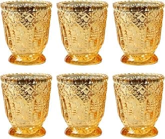 Koyal Wholesale Vintage Glass Candle Holder - Votive Tea Light Candleholders -Décor for Dinner Parties, Holidays, Weddings & Birthdays - 3 x 2.75, Antique Gold (Pack of 6)