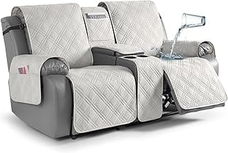 Loveseat Recliner Cover with Console, Non-Slip Split Reclining Pet Cover for Dual Loveseat Recliner, Furniture Protector with Elastic Straps (2 Seater, Off White)