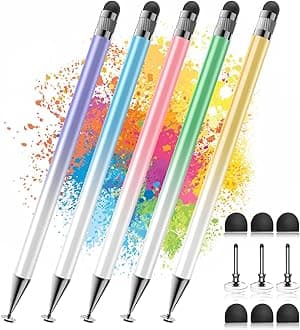 Stylus (5 Pcs),2-in-1 Stylus Pen for Touchscreen, High Precision and Sensitivity, Suitable for iPhone/ipad/Android Tablets, Compatible with Touch Screens(Pink/Yellow/Green/Blue/Purple)