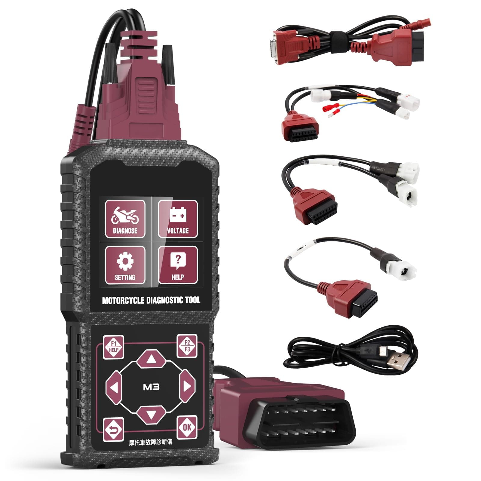 Motorcycle Diagnostic Tool OBD2 Motorcycle Fault Code Readers Scan Tool Motorcycle Code Reader Scaner Compatible with Yamaha 2/3/4P, Kawasaki 4-6P, Honda 4P, OBDII（Not Applicable to Bike）