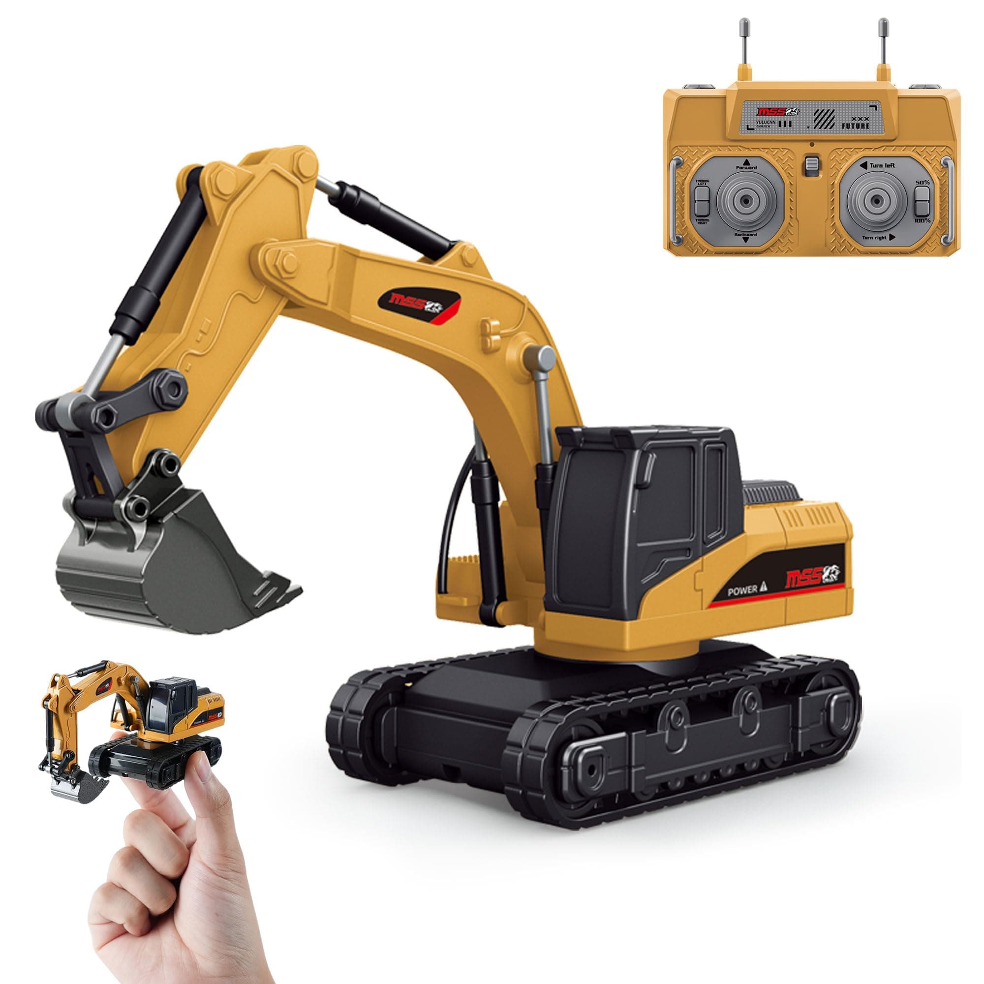 BRRRRT 1/64 Remote Control Excavator,Remote Control Construction Vehicles with Metal Shovel,Type-C Direct Charging RC Excavator,Birthday Gifts for Boys and Girls Age 3+