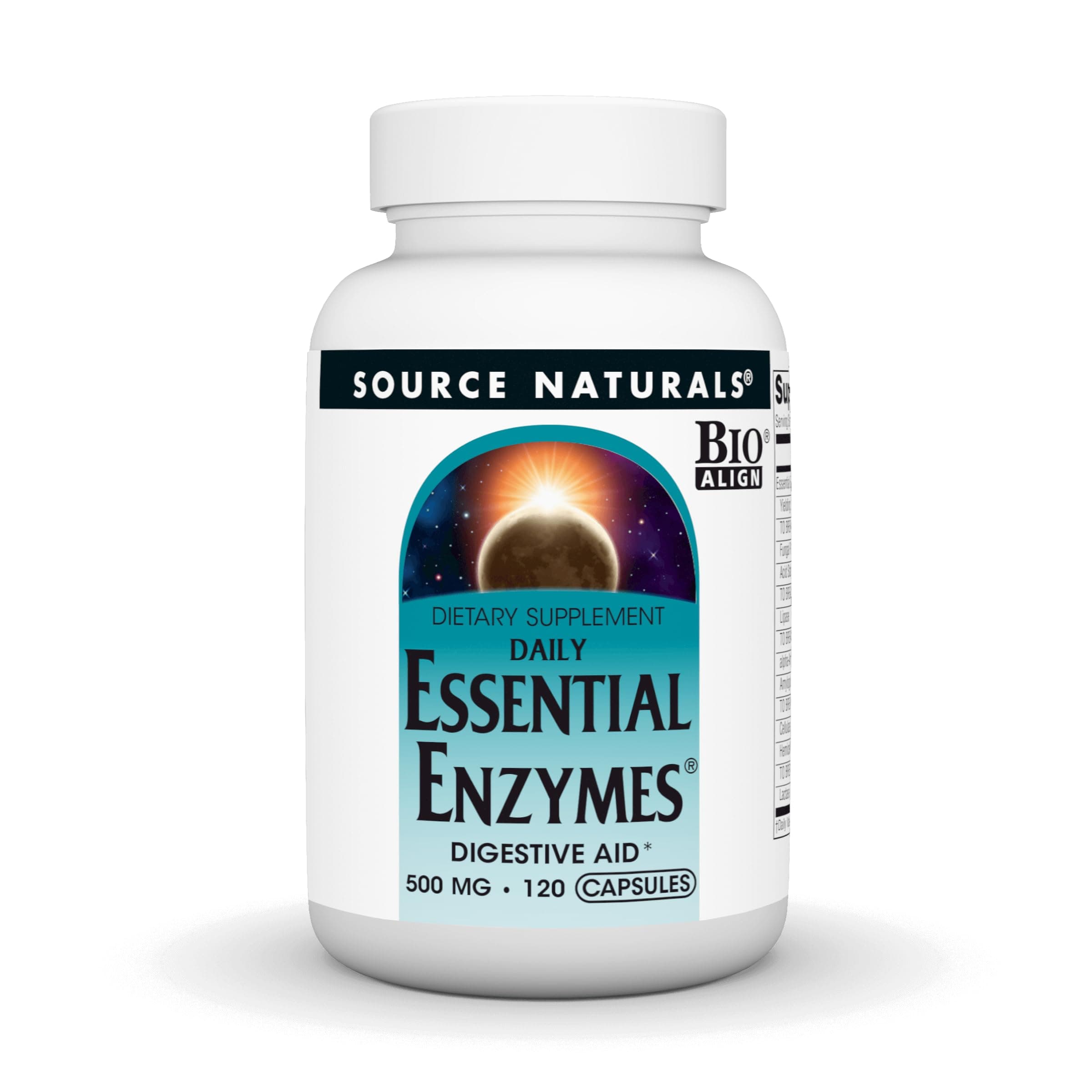 Source Naturals Essential Enzymes 500mg Bio-Aligned Multiple Supplement Herbal Defense for Digestion, Gas & Constipation Relief - Strong Immune System Support* - 120 Capsules