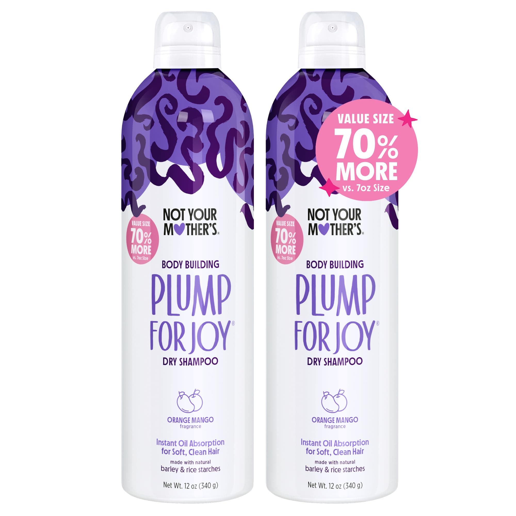 Plump for Joy Jumbo Dry Shampoo (2-Pack) - 12 oz - Dry Shampoo for Instant Hair Oil Absorption - For All Hair Types