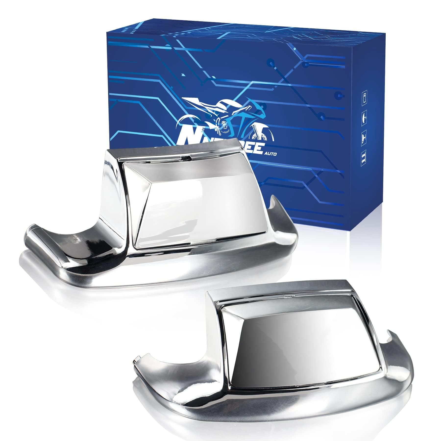 NTHREEAUTO 2PCS Front Rear LED Fender Light Chrome Fender Tip Tail Lights Compatible with Harley Road King Electra Glide Ultra Classic Heritage Softail Touring FLHR FLSTC FLHTC FLHTCU (Mirror Shell)