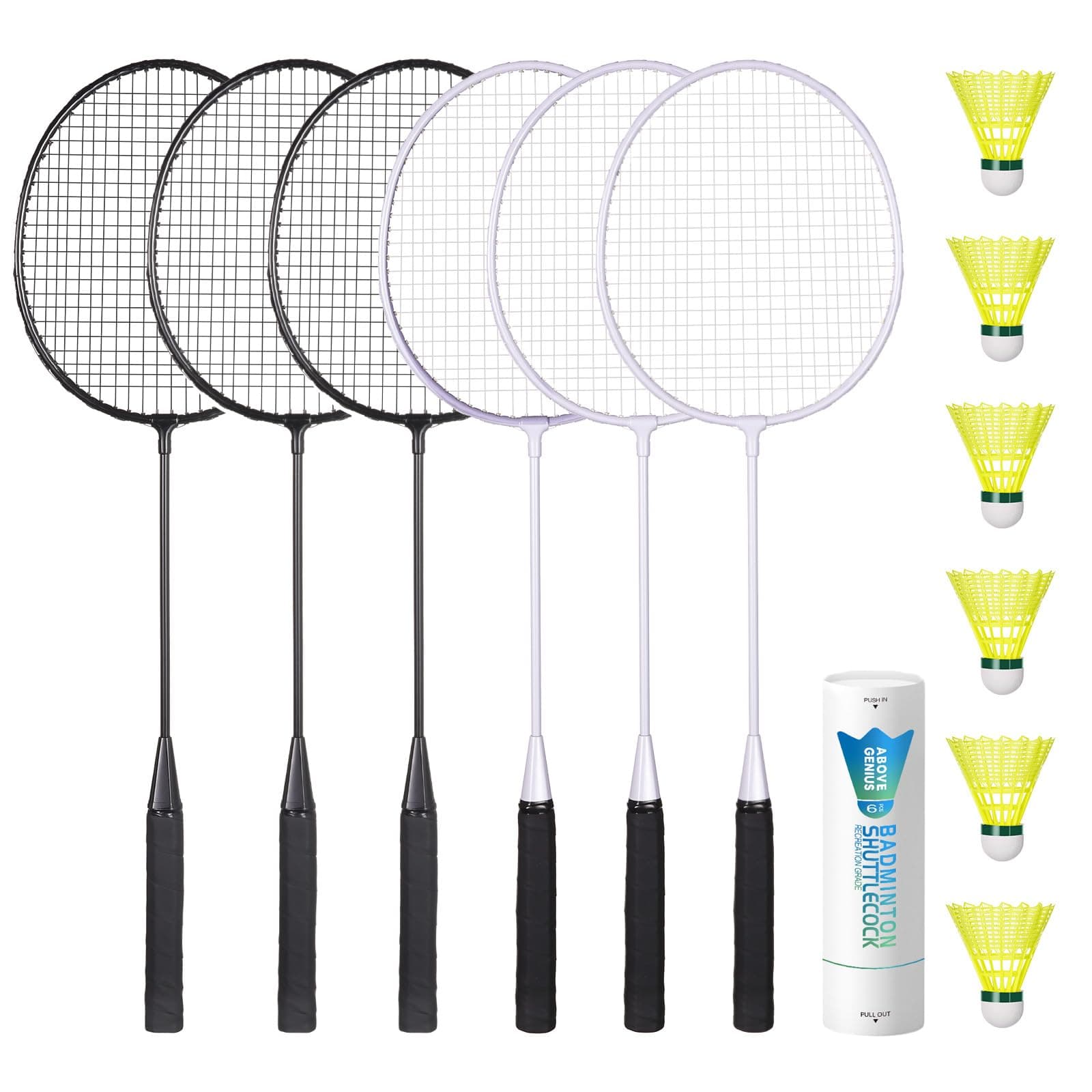 Badminton Rackets Set, Lightweight & Durable Badminton Set (Includes 6/12 Racquets, 6/12 Birdies), Outdoor Backyard & School Games for Adults, Teens, Families and Beginners