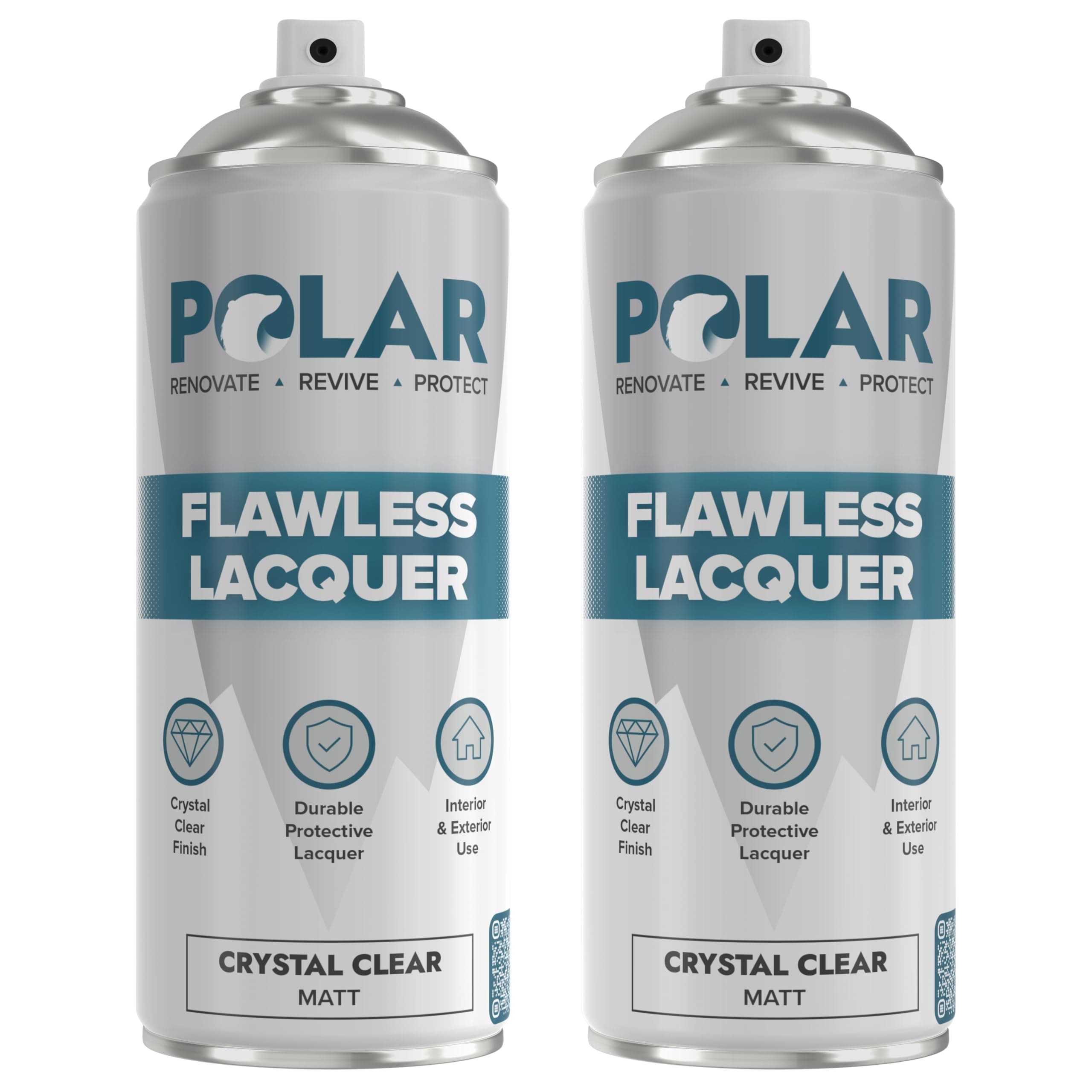 Polar Clear Matte Flawless Lacquer Spray - 2 x 13.5 Fl Oz - Clear Coat Spray Paint - Non-Yellowing & Scratch Resistant - Interior & Exterior Surfaces for Wood, Metal, Plastics, Glass & Ceramics