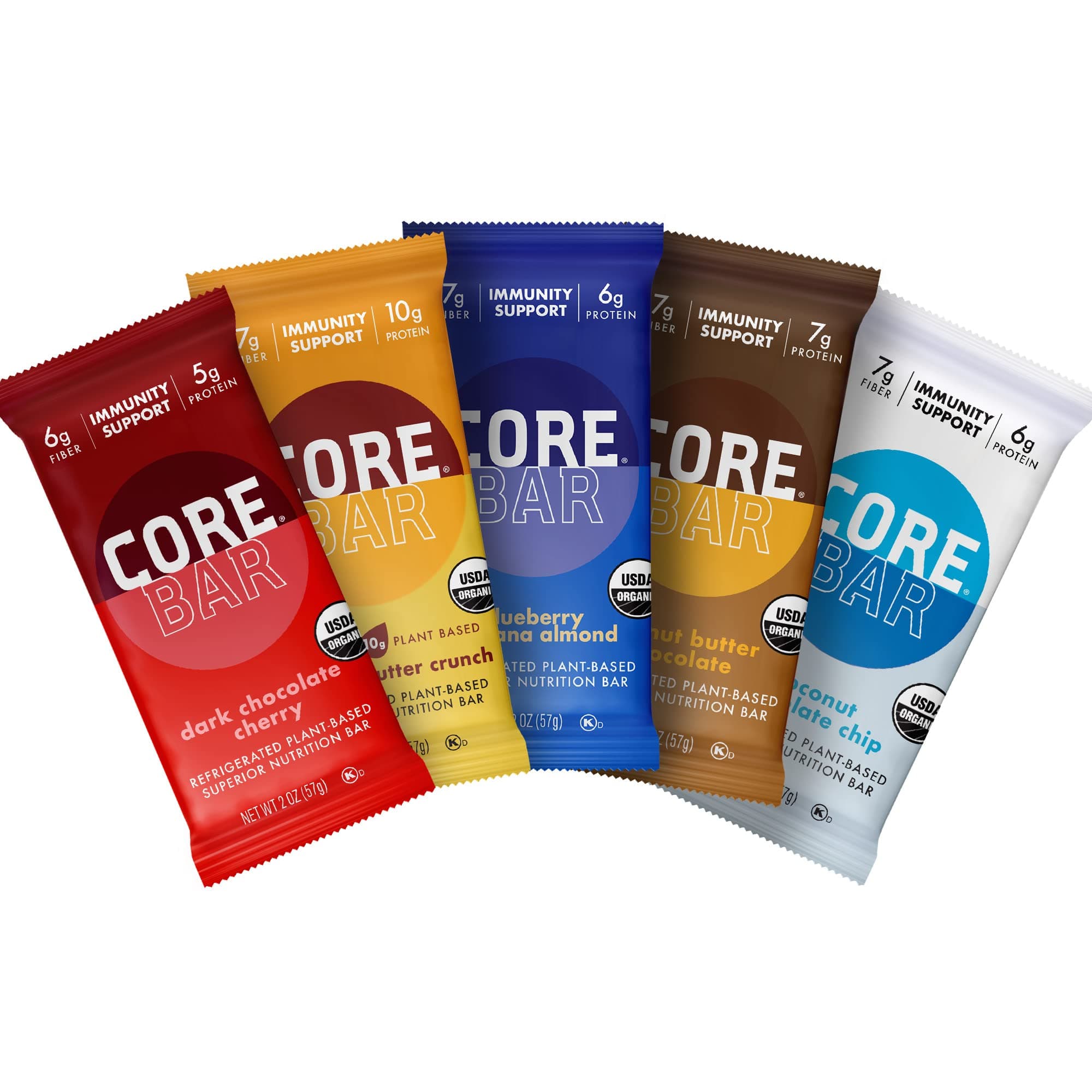 CORE Organic Refrigerated Plant-Based Protein Bars – Low Sugar, High Fiber Bars with Probiotics – Pack of 5, Variety Pack All Flavors