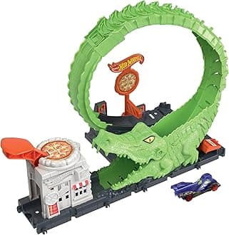 Hot Wheels Track Set with 1 Hot Wheels® Car, Adjustable Track That Connects to Other Sets, Gator Loop Pizza Place Playset​