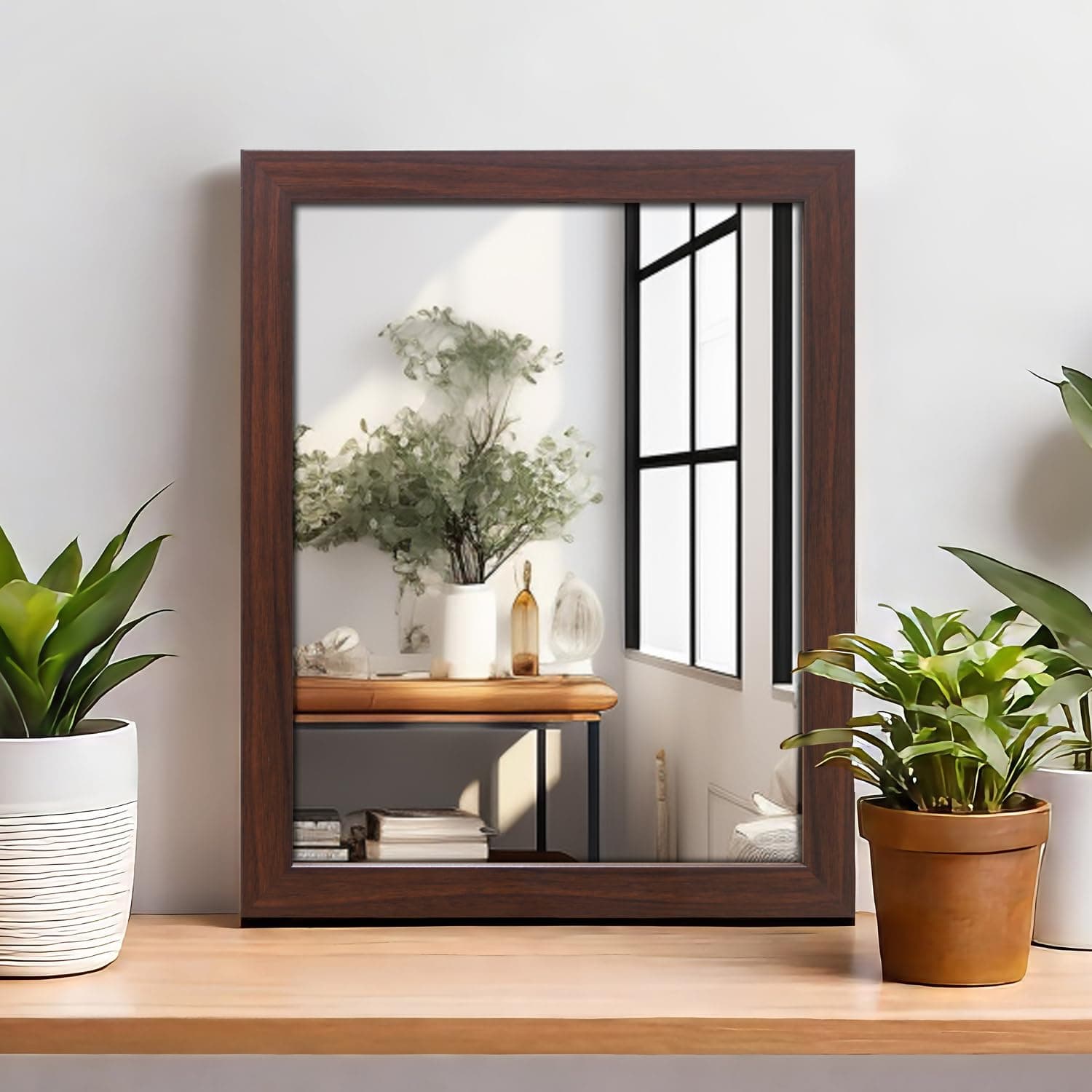 Amazon Basics Wood Exquisite Wall Mirror|Versatile Usage for Entryways, Living Rooms, Bedrooms, Bathrooms|Durable & Clear Reflection|Peaked Trim (Walnut)|41 cm X 51 cm, Rectangular (‎ABM-4001)